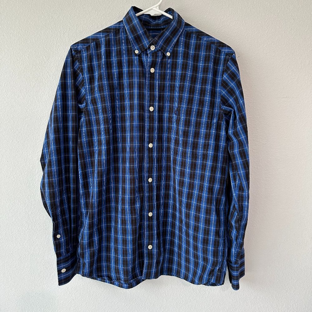 Fred Perry Blue Black Plaid Button-Down Shirt Small